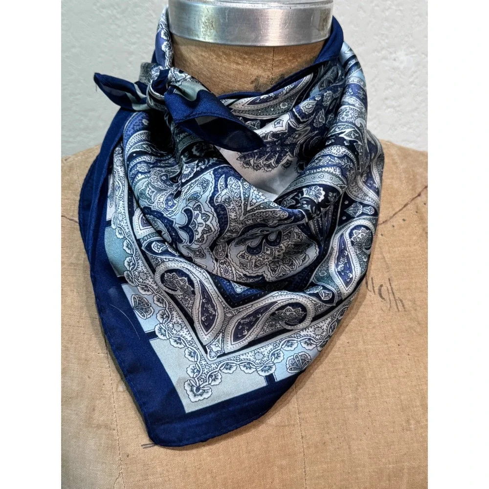 A Rare Bird Navy Blue Paisley Square Wild Rag Scarf Silk Rayon NWT
